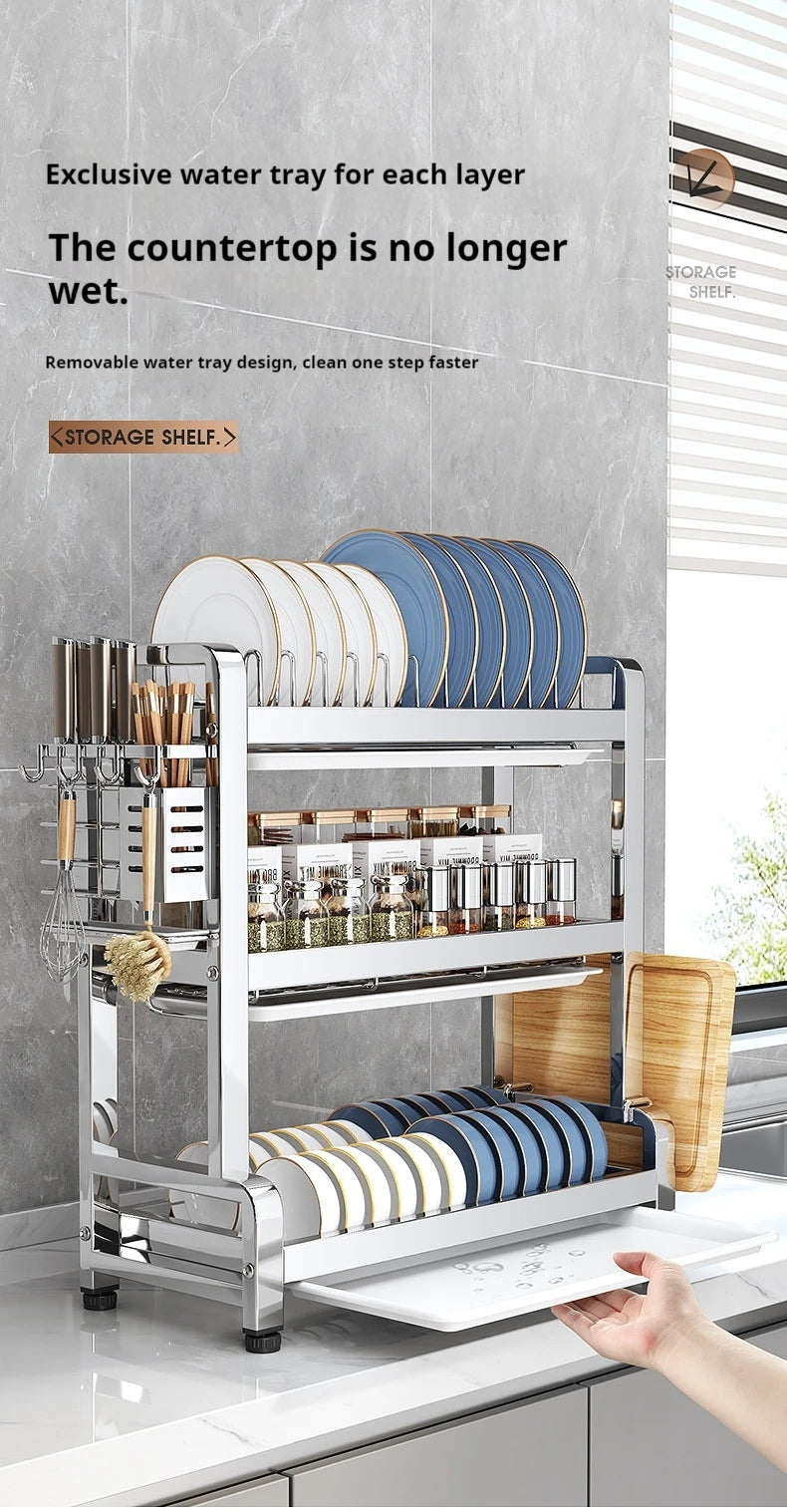 Heavy Duty 2 Tier Dish Drying Rack Organizer 43cm