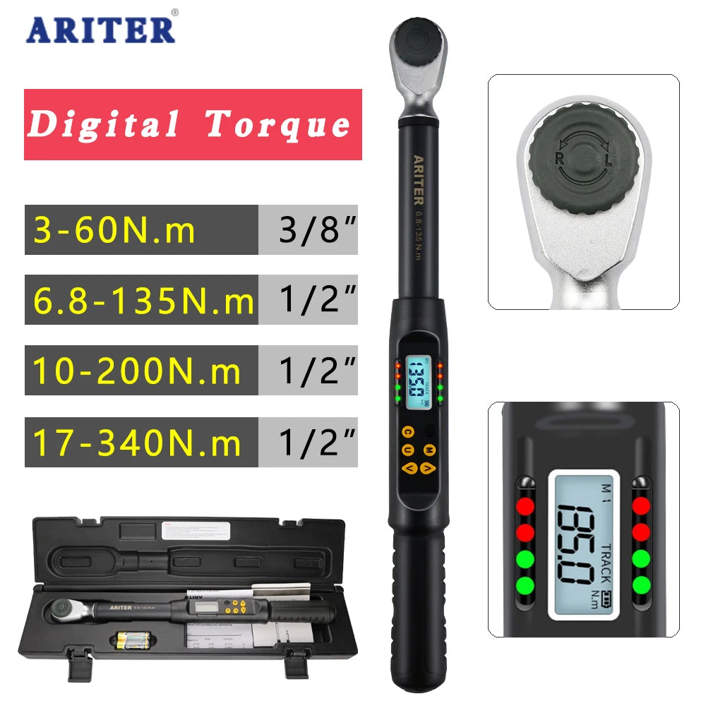 Digital Torque Wrench 6.8–135Nm 1/2 Inch Adjustable Precision Tool