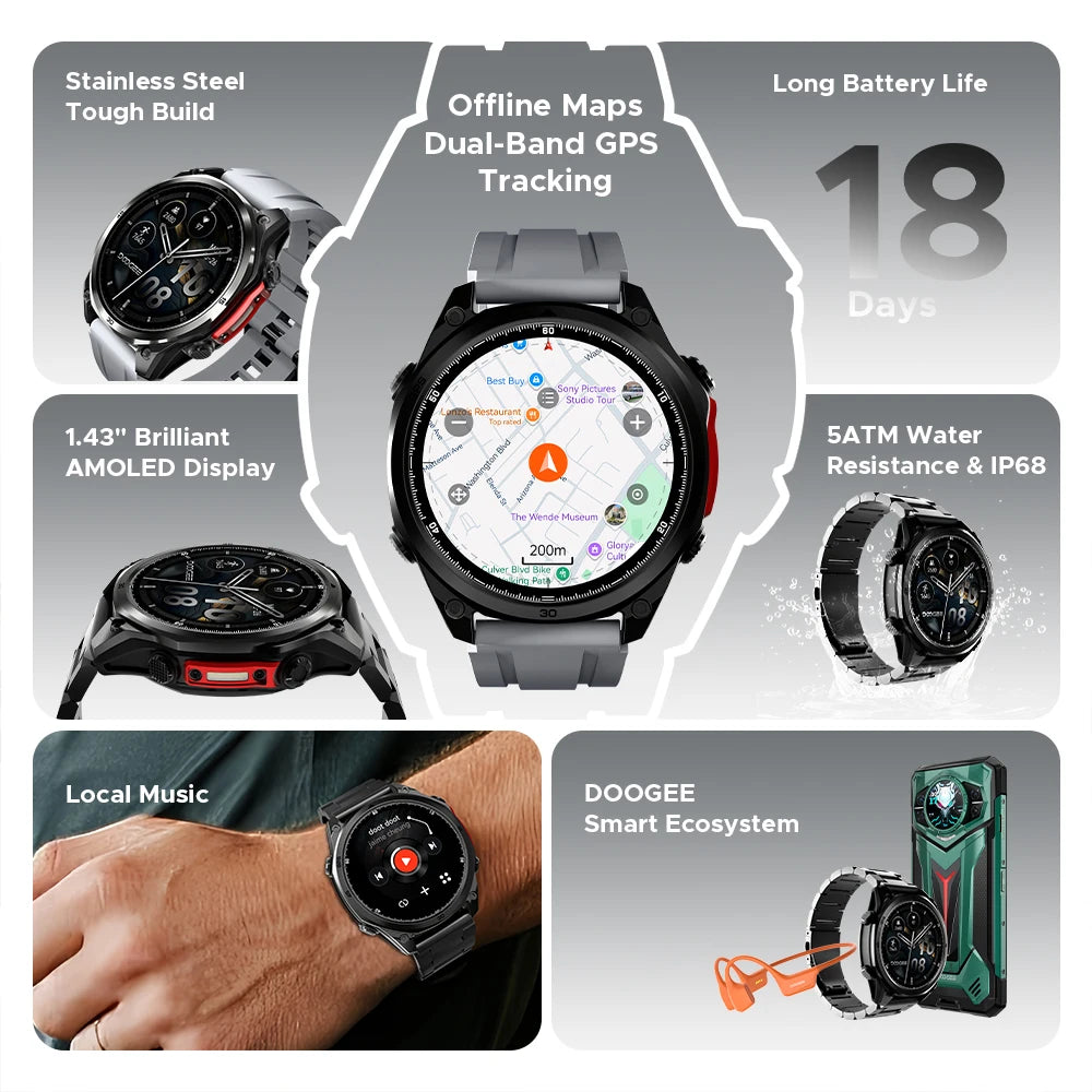 Smartwatch 1.43 Inch 5ATM Health Monitoring Offline Maps