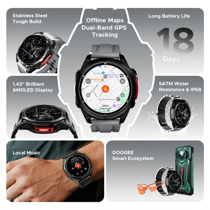 Smartwatch 1.43 Inch 5ATM Health Monitoring Offline Maps