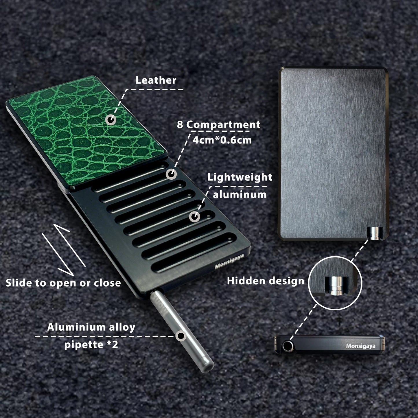 Slide Lid 8-Compartment Snuff Box with Aluminum Straw
