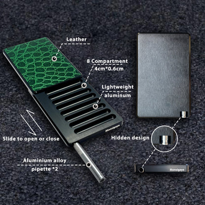 Slide Lid 8-Compartment Snuff Box with Aluminum Straw