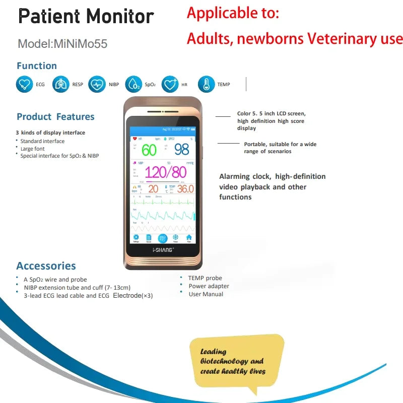 Touch Screen Animal Patient Monitor 5.5" for Vets