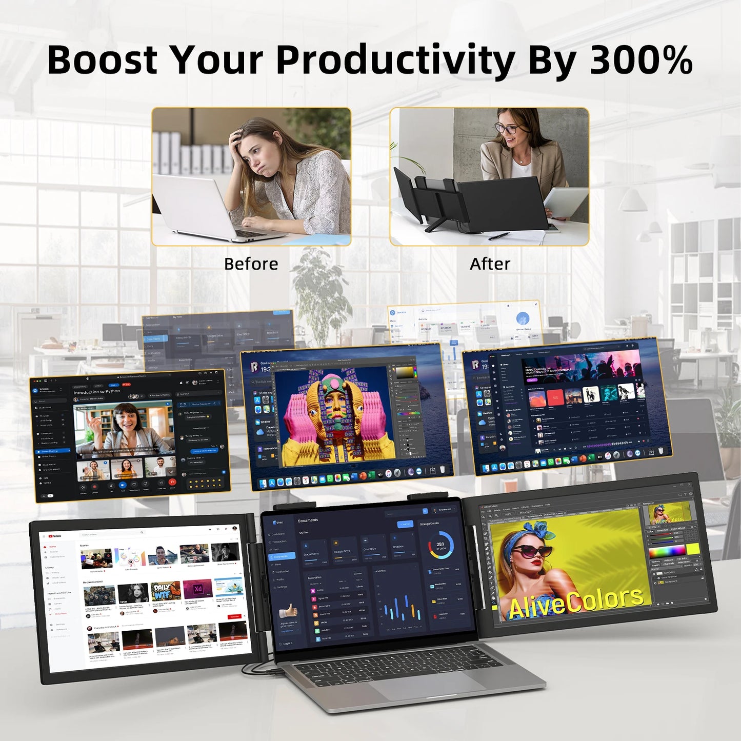 14 Inch Dual Portable Monitor 1080p IPS USB-C for Laptops
