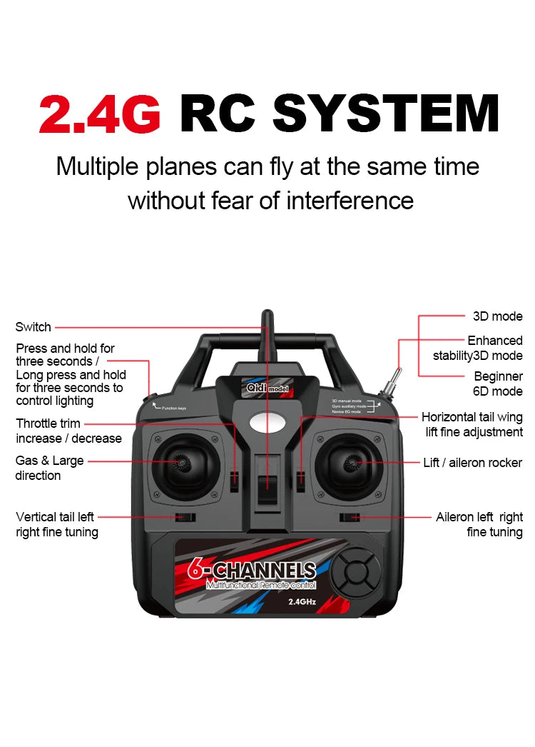 Red 4CH Brushless RC Plane with Fixed Wing