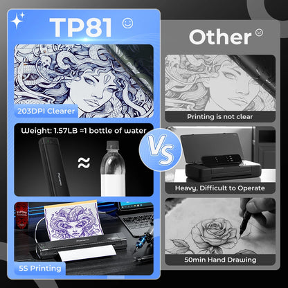 Black 2025 Wireless Tattoo Stencil Printer with Transfer Paper