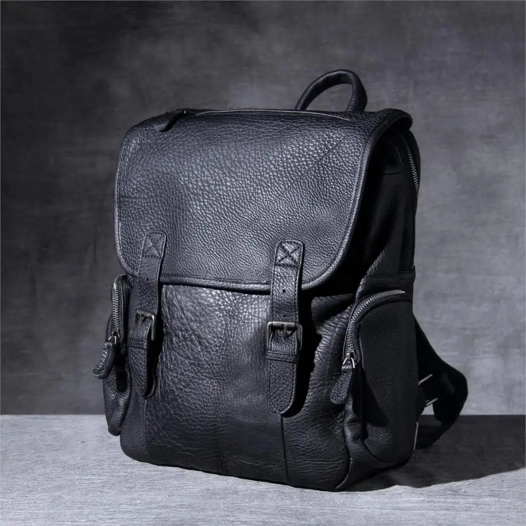 Men Leather Backpack 15.6 Inch Laptop Travel School Bag