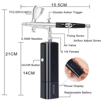 Rechargeable Airbrush Compressor for Art Nail Design Painting