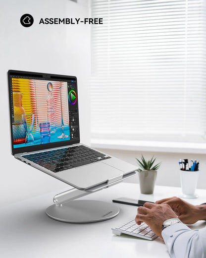 Foldable Laptop Stand with 360 Rotating Base Silver