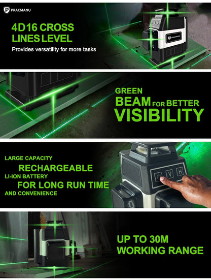 Mini 16-Line 4D Green Laser Level Self-Levelling Horizontal Vertical