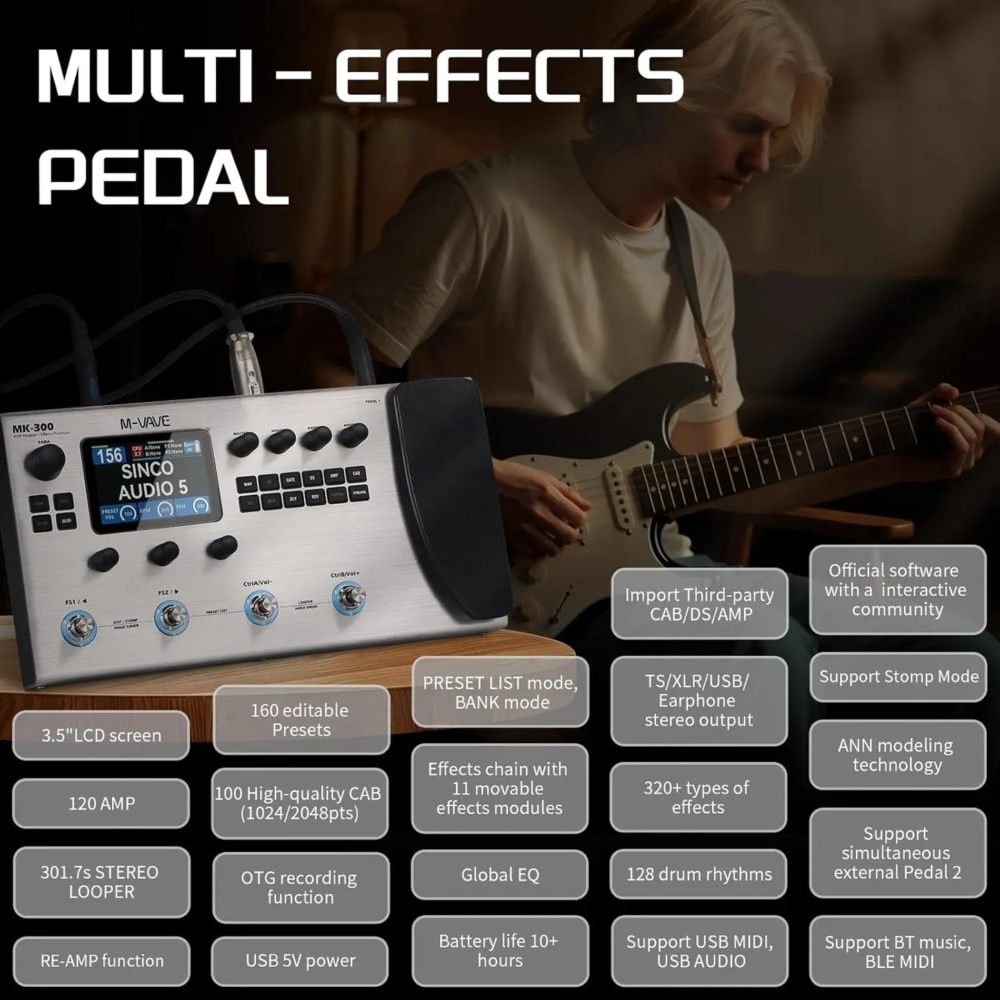 Guitar Multi-Effects Pedal with LCD Looper Drum Machine
