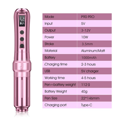 Wireless Tattoo Machine Rotary Pen with LED Display Pink