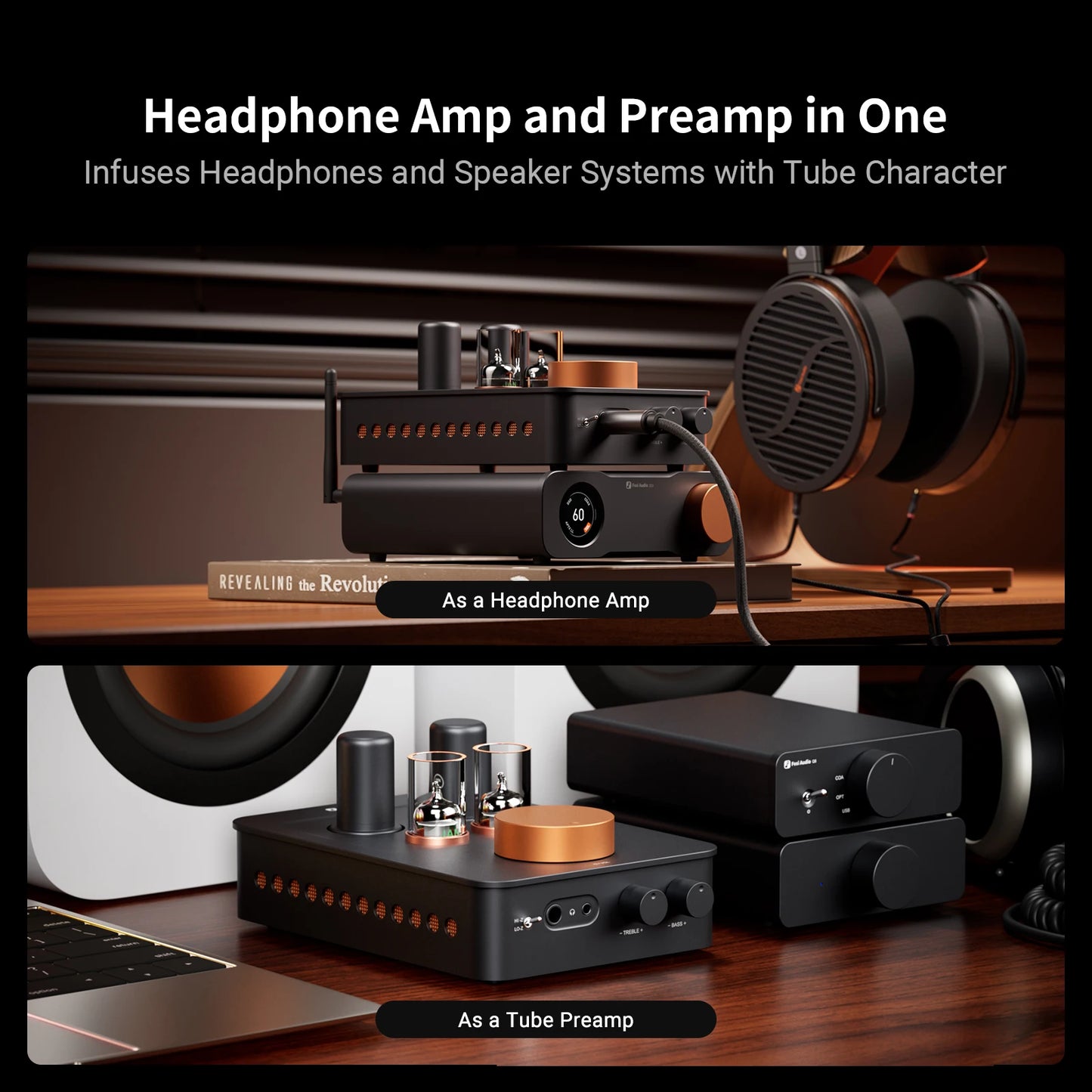 GR70 Tube Headphone Amplifier with Dual Vacuum Tubes Black