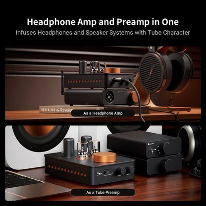 GR70 Tube Headphone Amplifier with Dual Vacuum Tubes Black