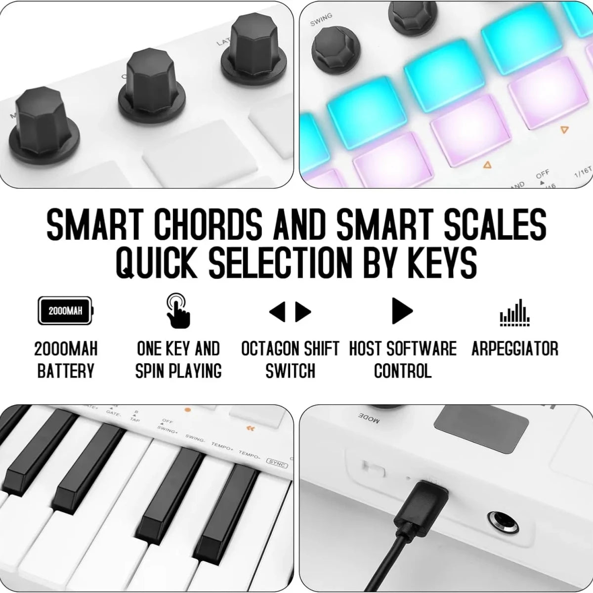 Portable 25 Key MIDI Keyboard with RGB Pads and USB Control