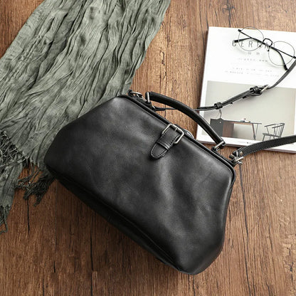 Handmade Cow Leather Shoulder Bag Black Color