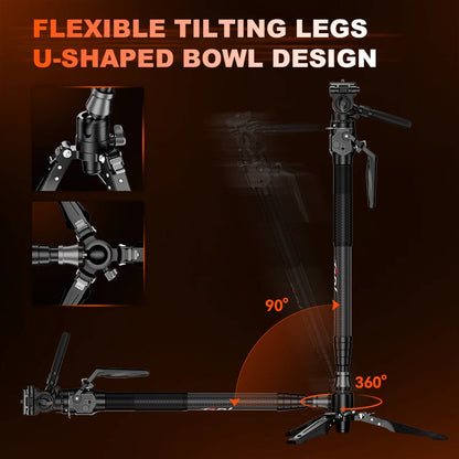 Portable Carbon Fiber Travel Tripod with Fluid Video Head