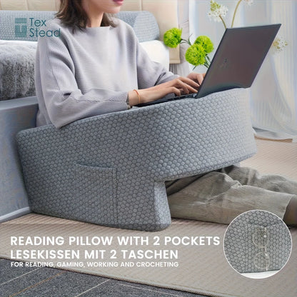 Dark Gray Memory Foam Reading Pillow with Removable Washable Cover