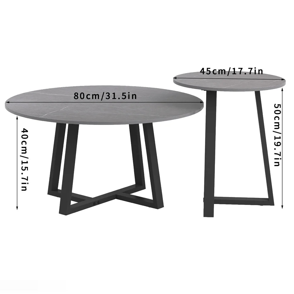 2-Piece Round Marble Nesting Coffee Table Set