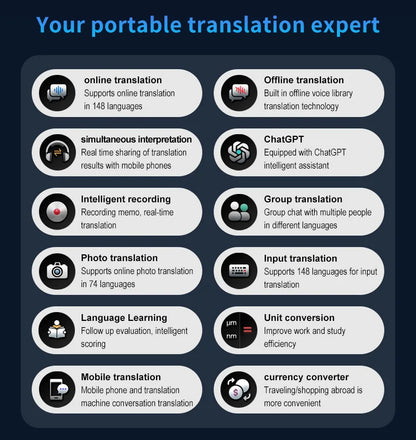 Portable 4G AI Language Translator 148 Languages Offline Voice Photo