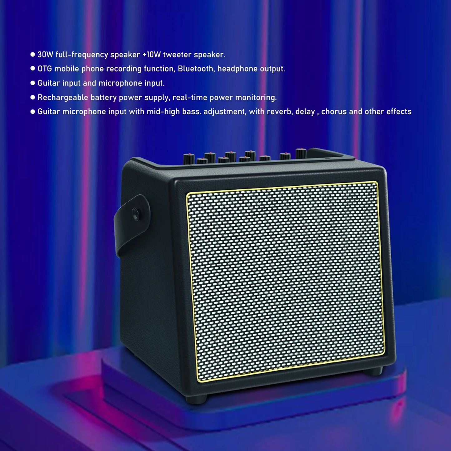 30W Rechargeable Acoustic Guitar Amp Bluetooth Reverb Chorus