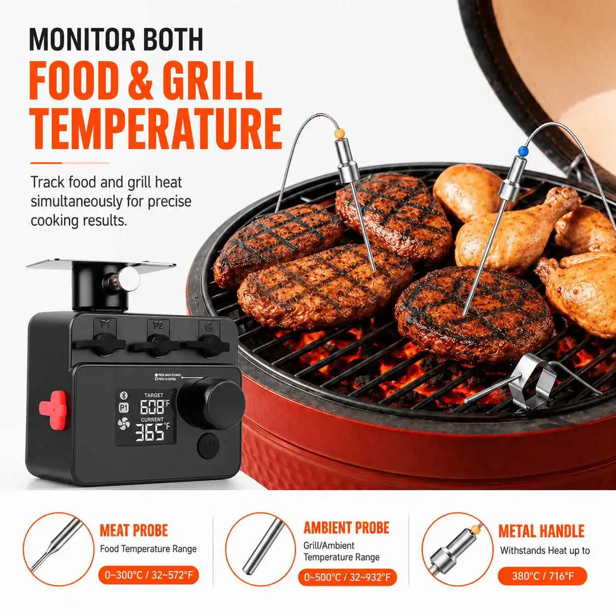 Wireless Bluetooth BBQ Meat Thermometer with Temperature Probe