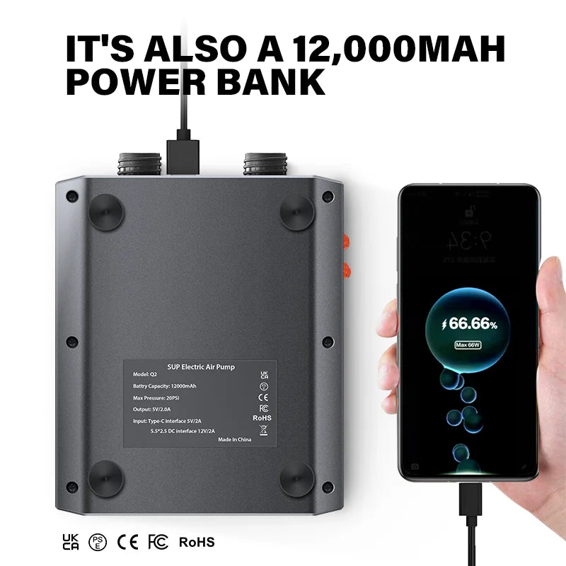 Cordless 20PSI Air Pump 12000mAh SUP Kayak Inflator