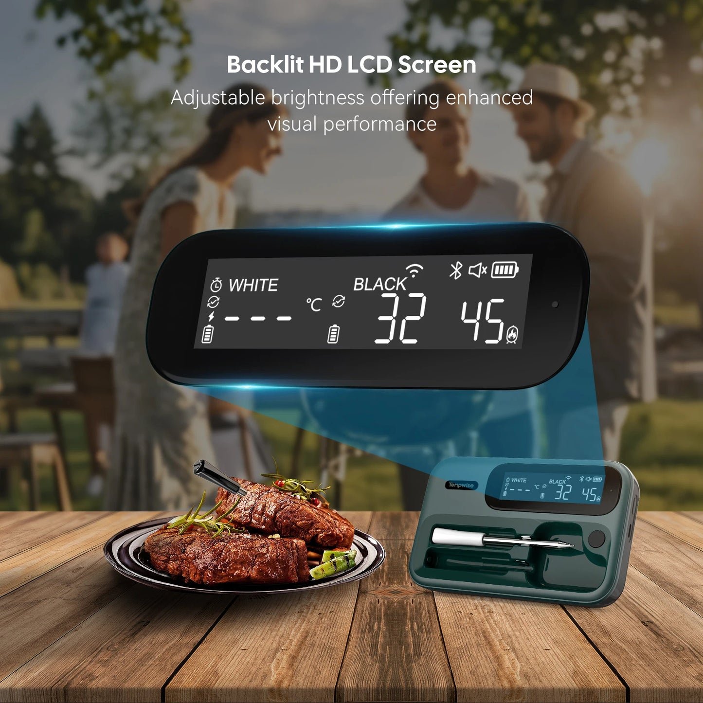 Wireless Meat Thermometer 2 Probes HD Backlit LCD