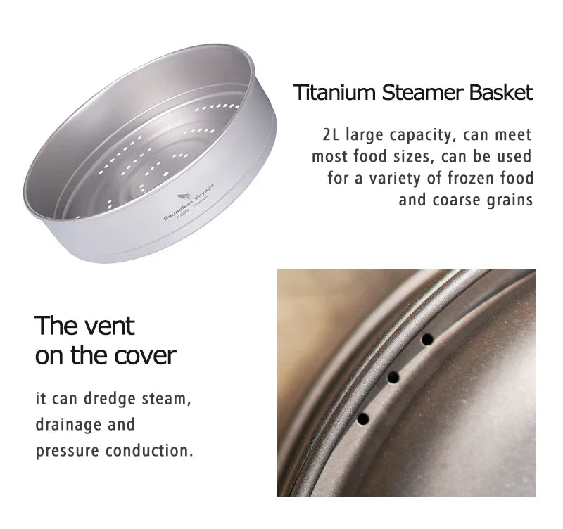 Portable 4.5L Titanium Pot with 2L Steamer Set