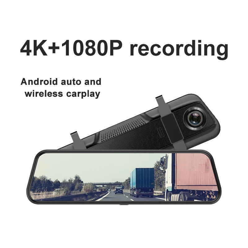 10 Inch 4K Mirror Dash Cam with Android Auto GPS