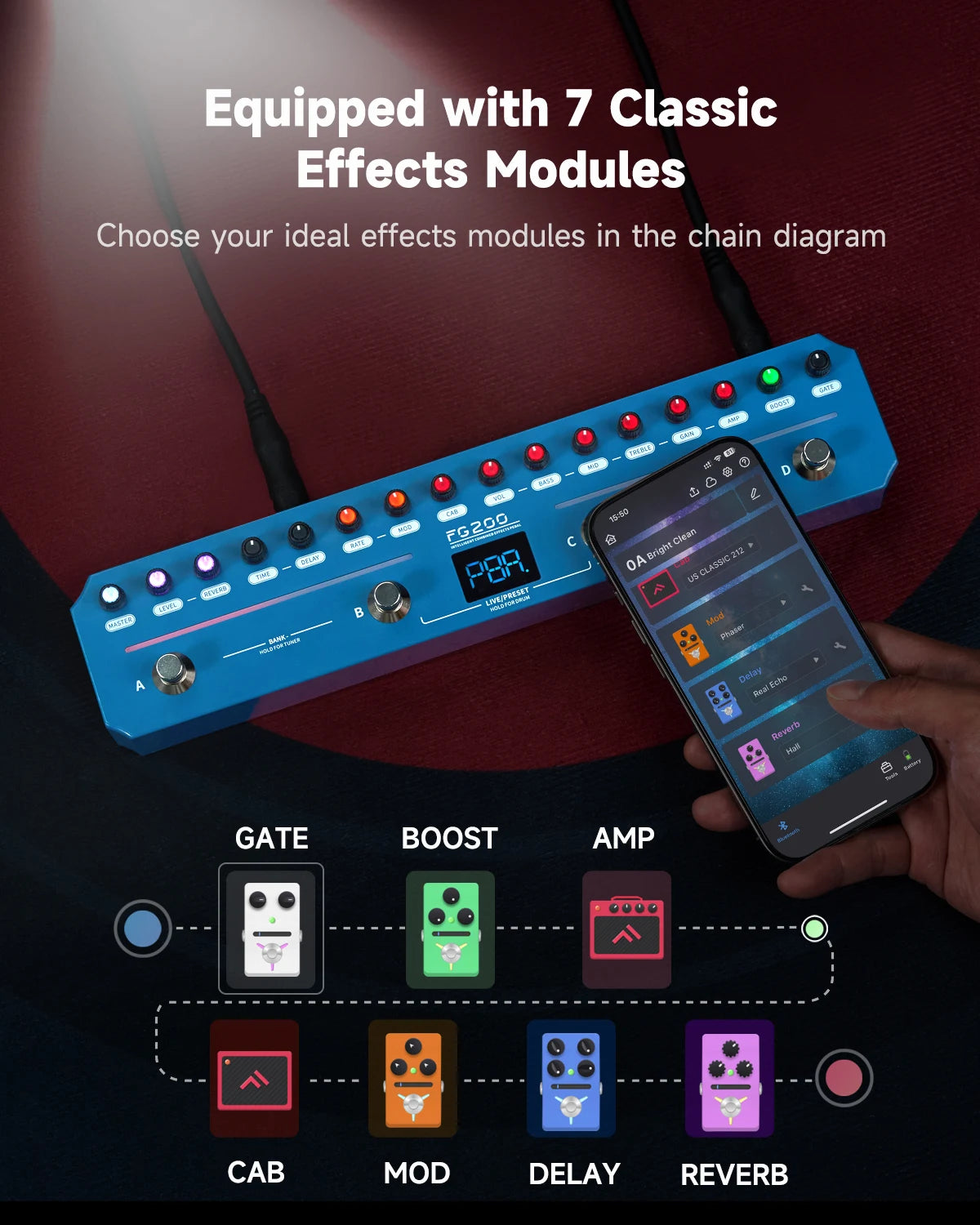 Compact Multi-Effects Guitar Processor with Presets and Amp Sims