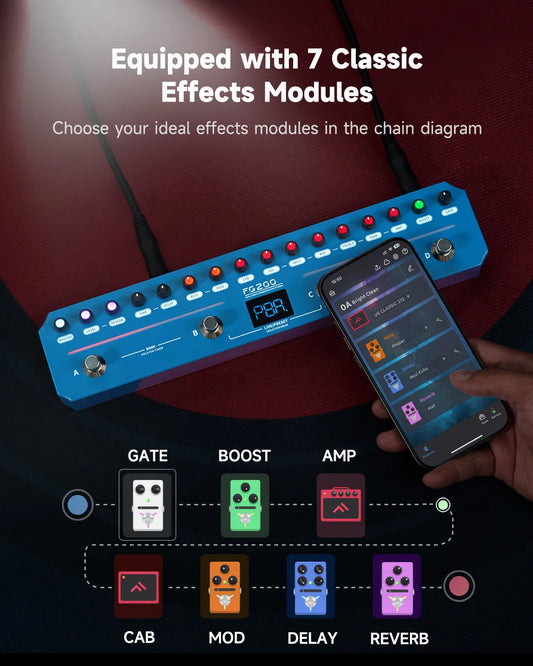 Compact Multi-Effects Guitar Processor with Presets and Amp Sims