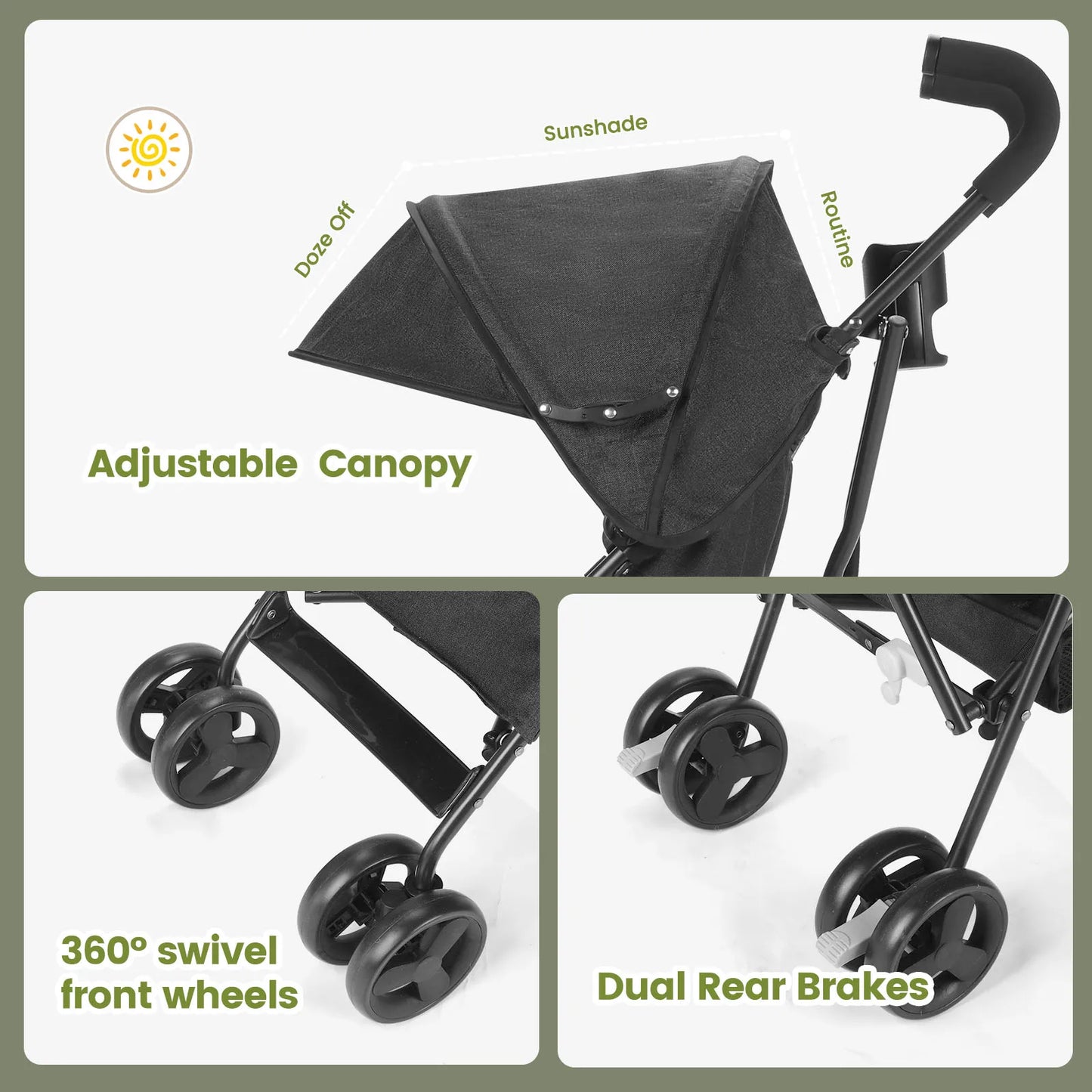 Compact Folding Baby Stroller Lightweight Travel Pushchair Grey