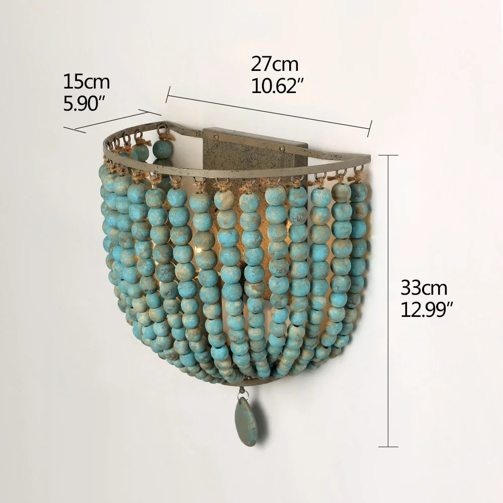 Vintage Blue Wooden Bead Wall Lamp