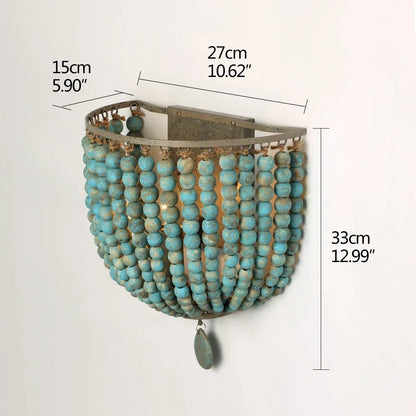 Retro Blue Wooden Bead Wall Lamp E14 2 Pack