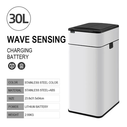 30L Automatic Touchless Trash Bin White Compact