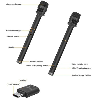 Wireless Interview Microphone with Noise Reduction for Smartphone