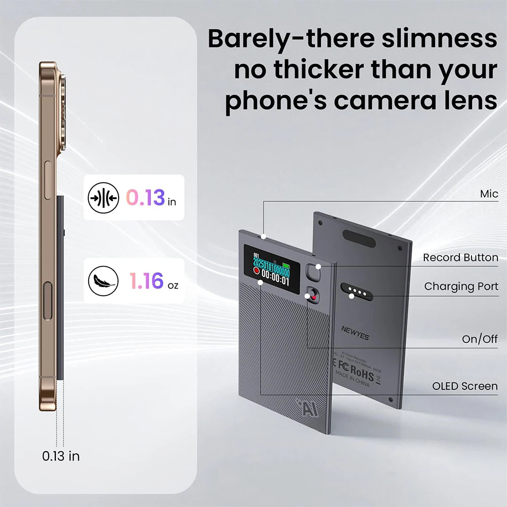 AI Smart Voice Recorder with App Control and Transcription