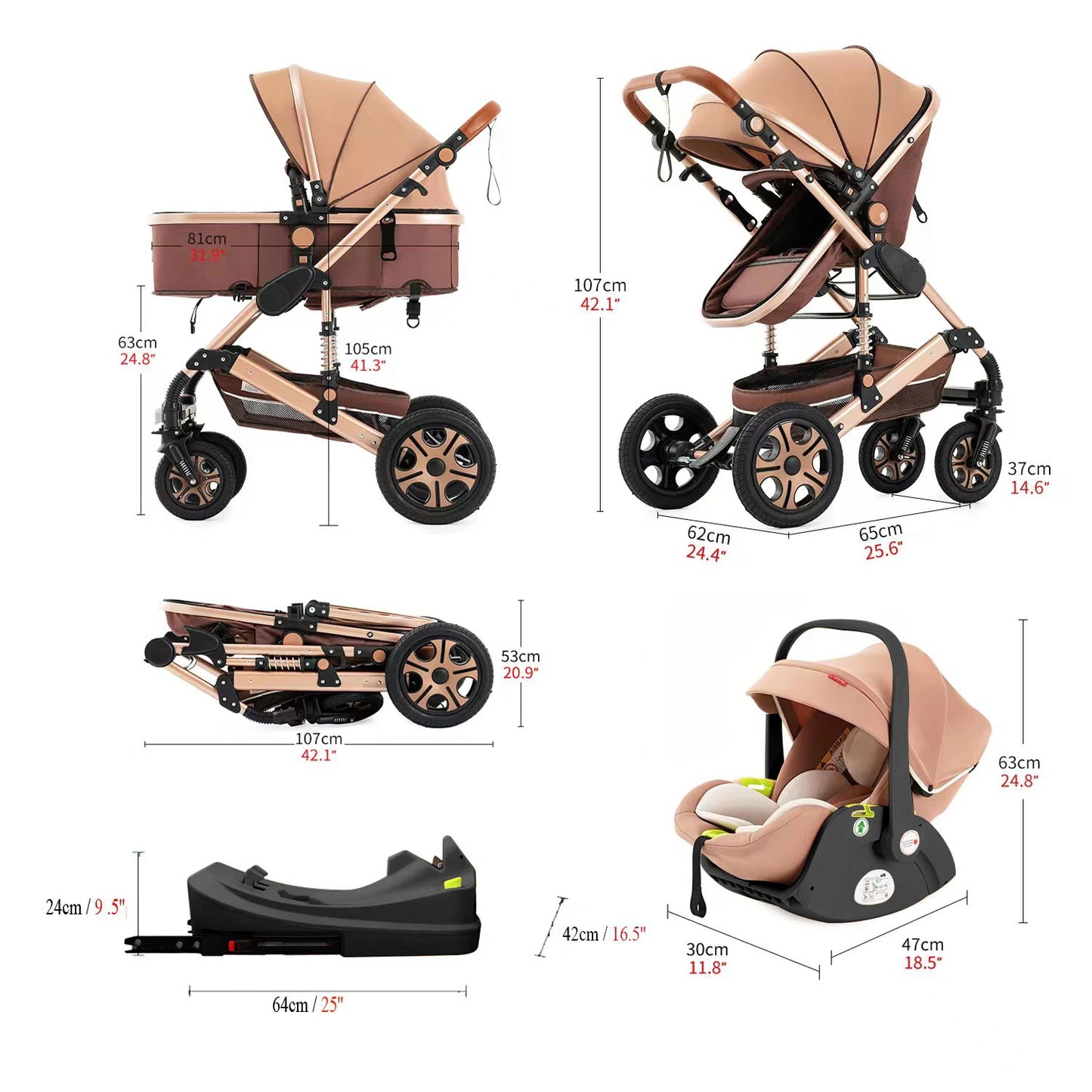 Beige Baby Travel System with Car Seat and Stroller