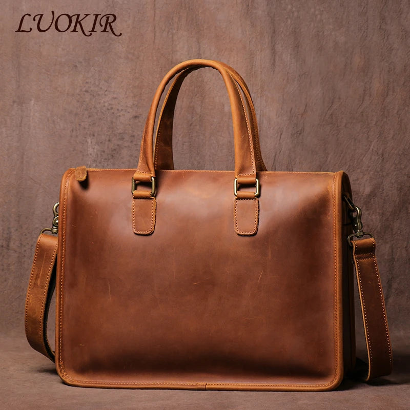 Genuine Crazy Horse Leather Business Bag for 14" Laptop