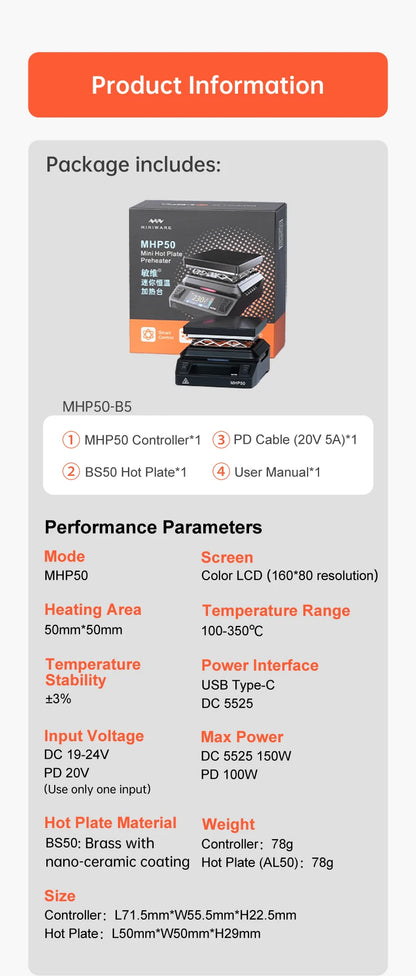 Mini Hot Plate Preheater 50x50mm Constant Temperature Tool