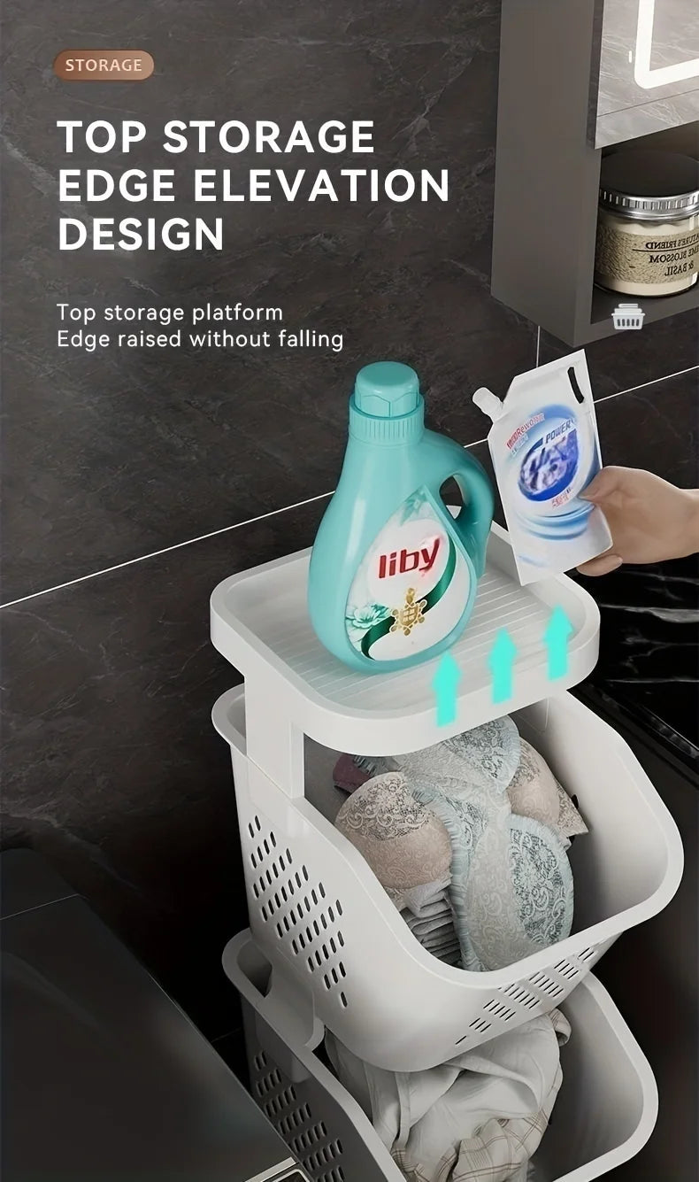 Multilayer Laundry Basket with Wheels for Home Storage
