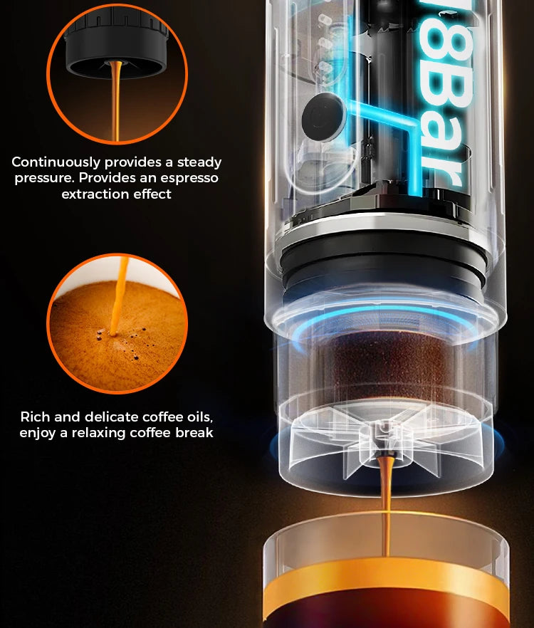 Wireless Travel Coffee Machine 3 Piece Espresso Kit
