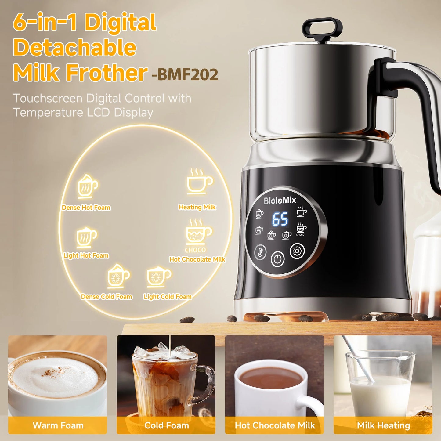 7in1 Electric Milk Frother Steamer Hot Cold Foam Maker
