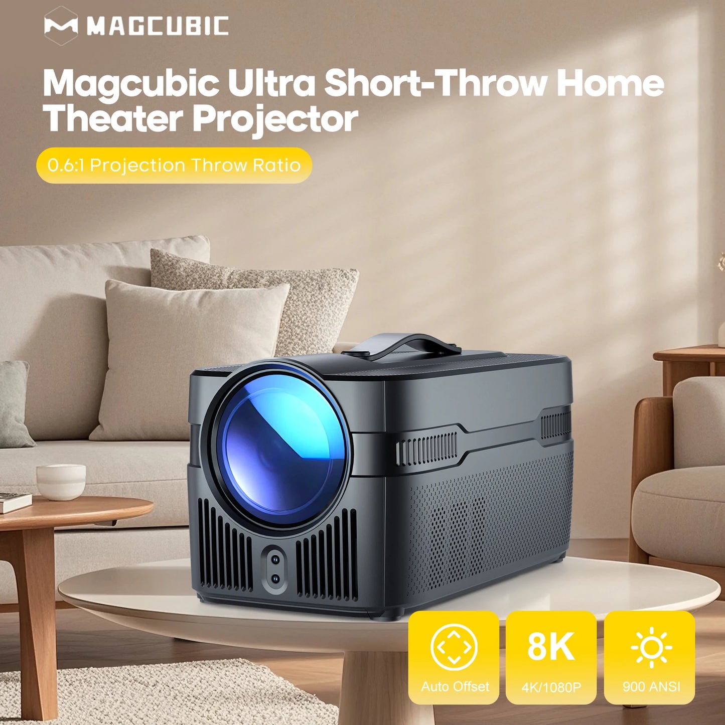 Portable Ultra Short Throw Projector 8K 1080p Auto Focus