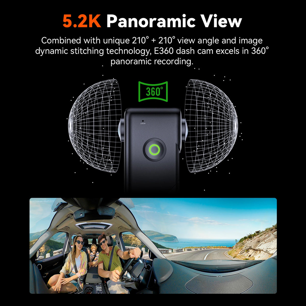 360° 5.2K Car Dash Camera with WiFi and 128GB