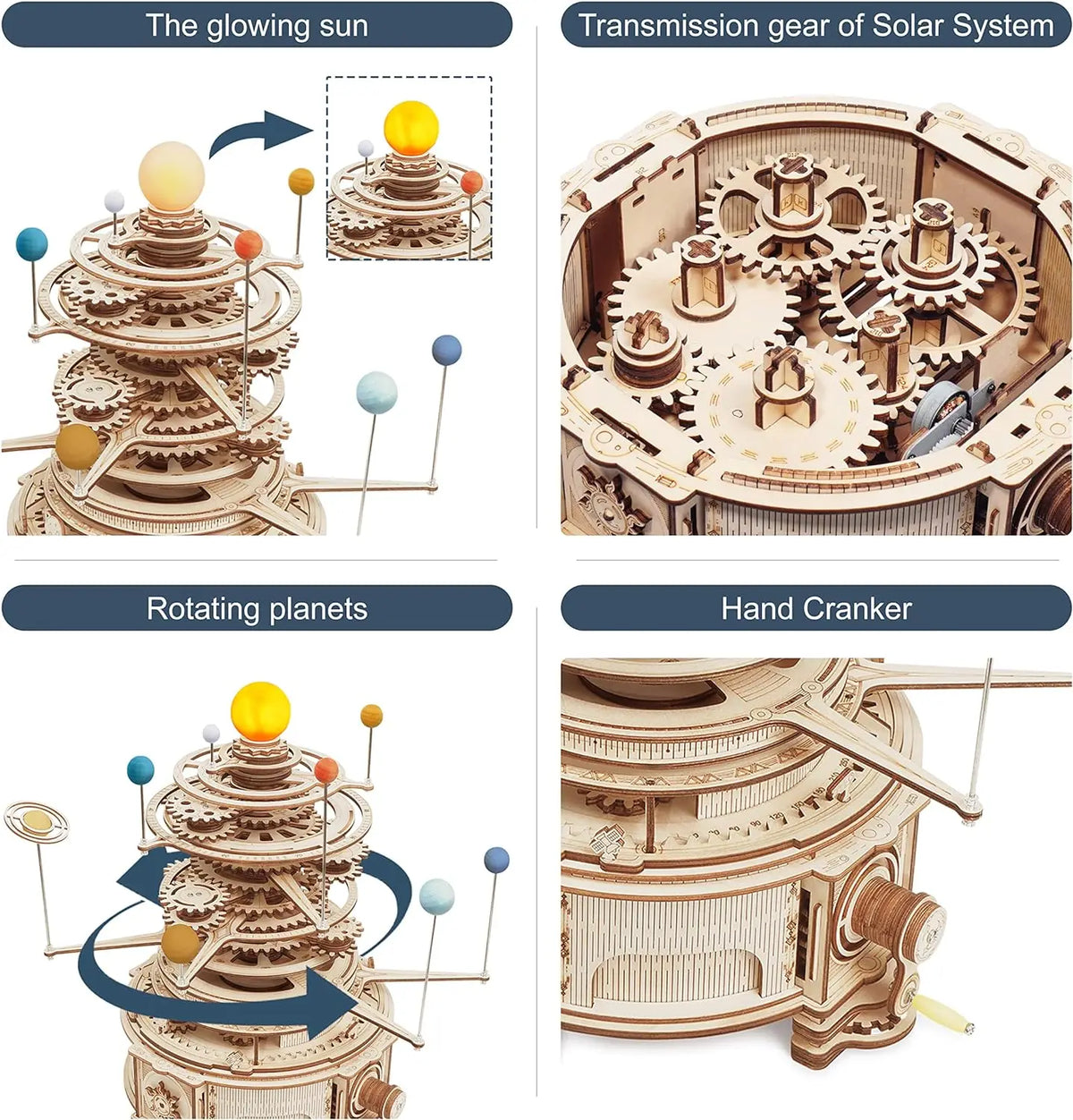 DIY Rotating Mechanical Orrery Wooden Model Kit 316pcs