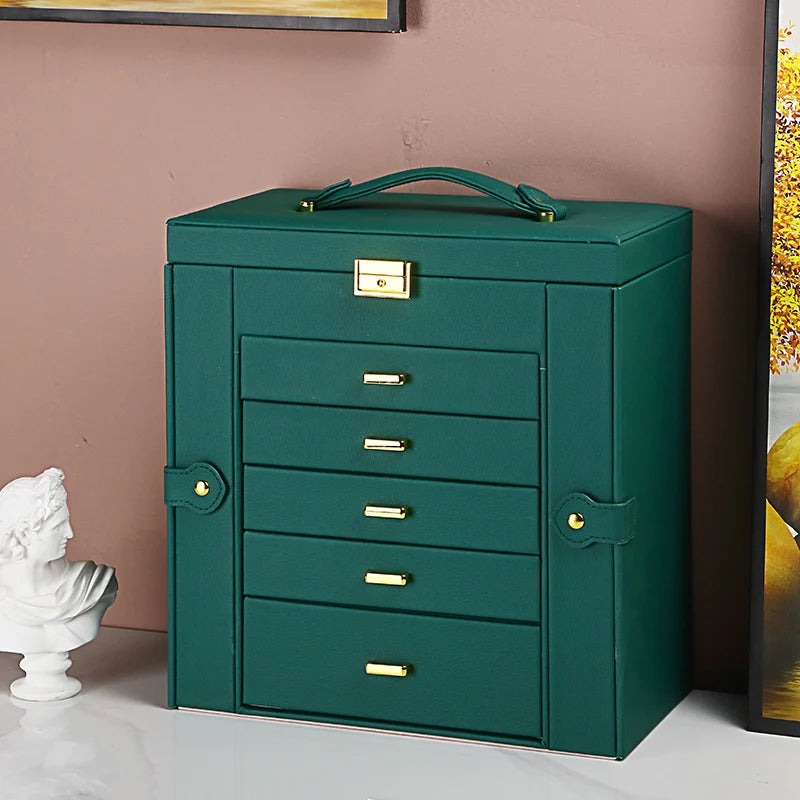 Five Layer Green Jewelry Organizer Box Necklace Ring Watch Storage