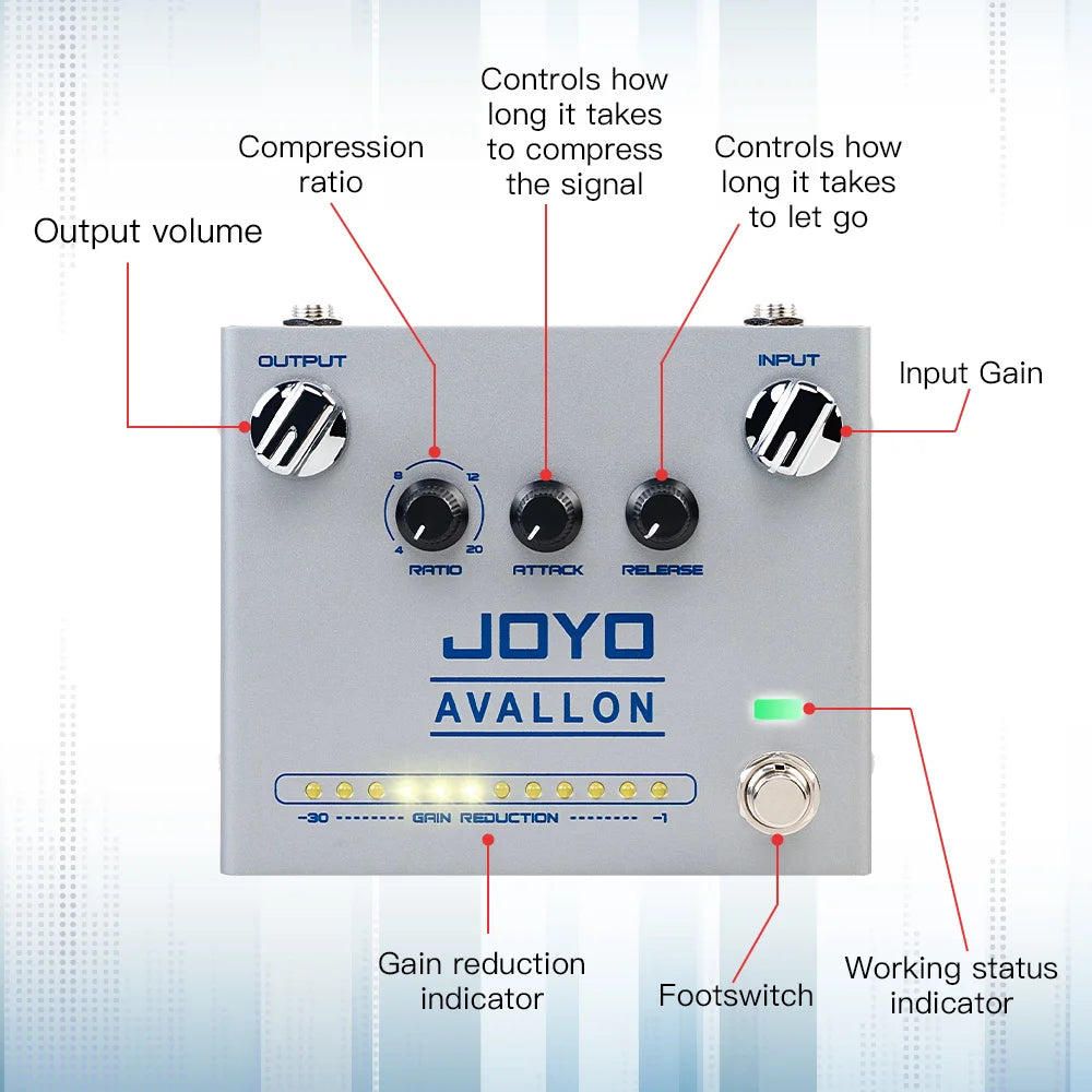 Guitar Compressor Pedal with Ratio Attack Release Controls