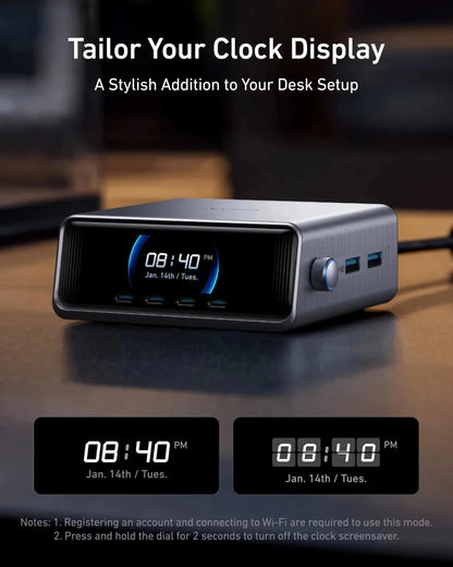 6-Port GaN USB-C Charging Station with Smart Dial
